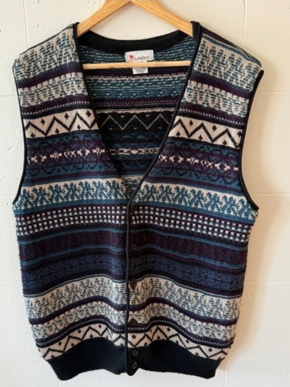 Vintage 90s Lumiere Fair Isle Grandpa Sweater Vest Cardigan XL Romania